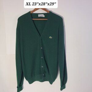 Vintage 60s/70s IZOD Lacoste Men's Green L/S Alligator XL Cardigan Golf Casual